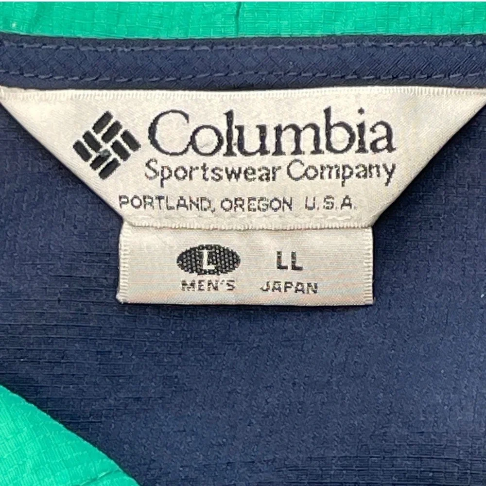 Columbia Navy Blue Green Anorak Colorblock Windbreaker Pullover Mens Large